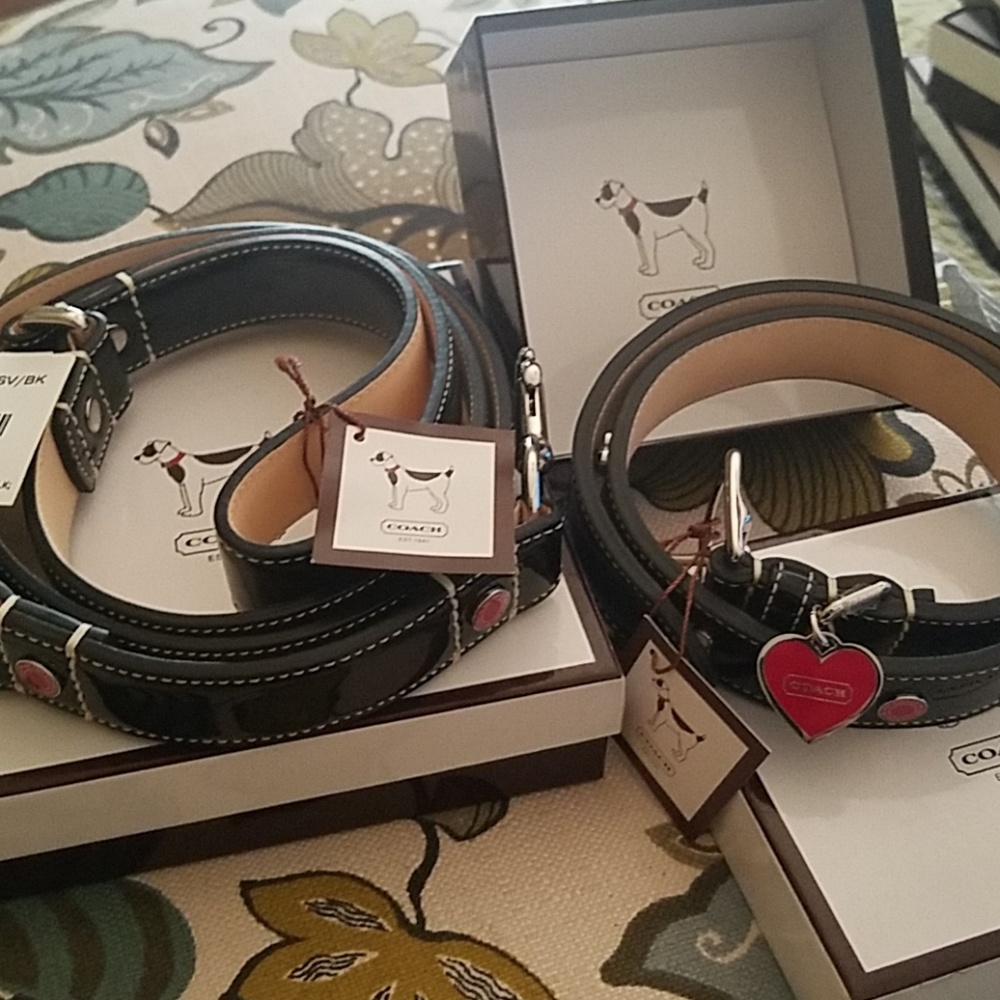❤NWT NIB COACH Patent Leather Dog Collar & Leash